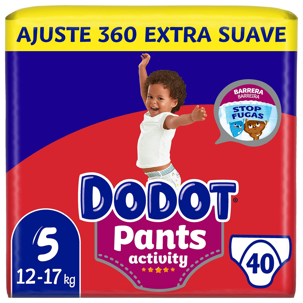 Dodot Activity - Pants Pañal-Braguita Talla 5, Fácil de Cambiar con Canales de Aire, 40 Pañales, 12-17 kg