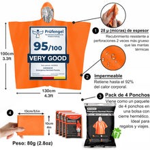 Carregar imagem no visualizador da galeria, aZengear Poncho de Supervivencia (4 Piezas) Mantas térmicas de Emergencia para retención de Calor y Lluvia | Reversible con Capucha, Impermeable, Resistente al Viento | Senderismo
