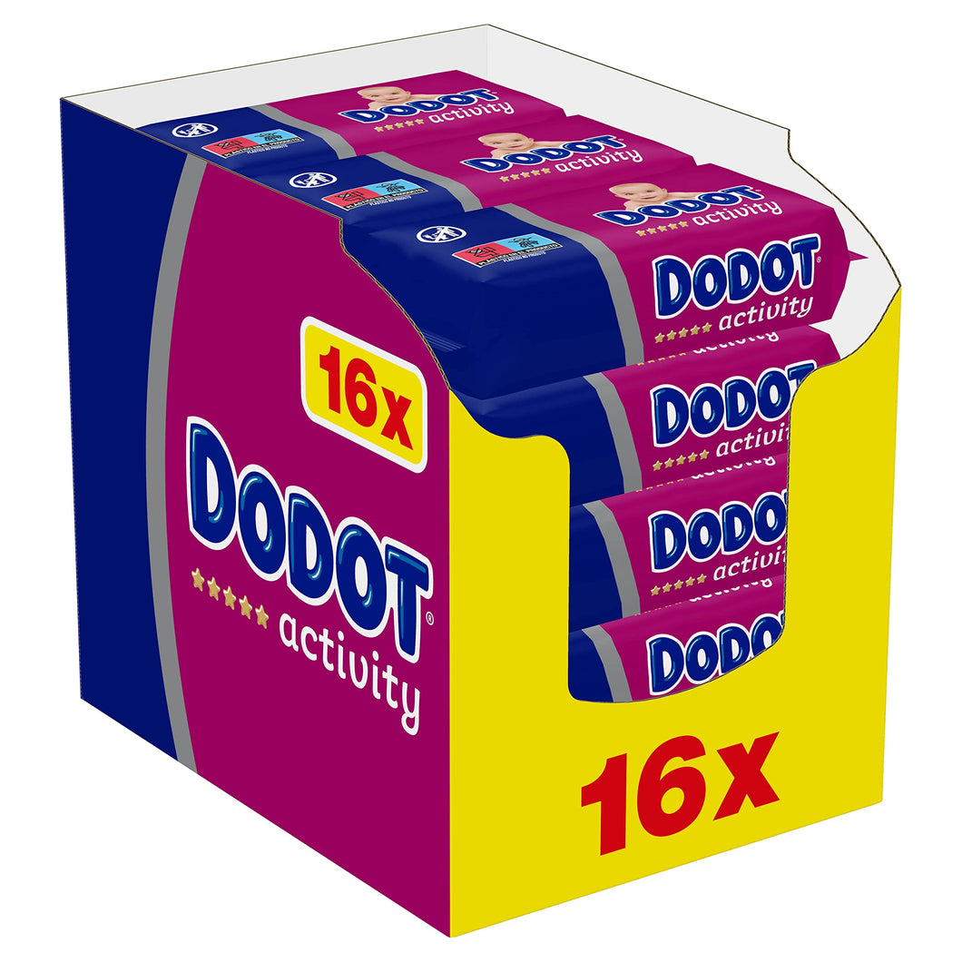 Dodot Toallitas Activity para Bebé, 864 Toallitas, 16 Paquetes (16x54), Recuperan el pH Natural de la Piel