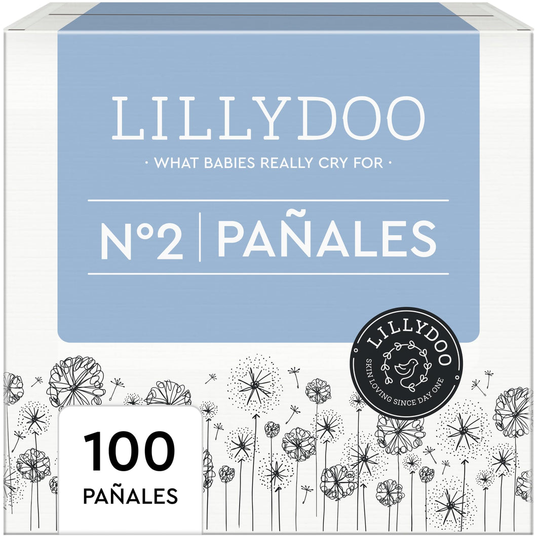 Pañales LILLYDOO delicados con la piel - talla 2 (4-8 kg), caja de medio mes (100 unidades), protección contra fugas, suaves, sin perfumes, lociones ni colorantes y dermatológicamente probados