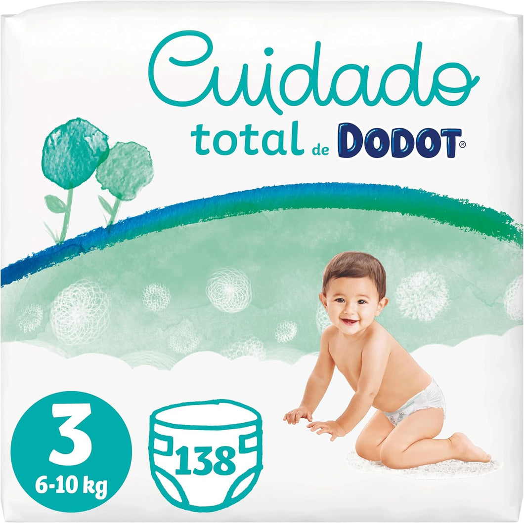 Dodot Fraldas bebé cuidado total tamanho 3 (6-10 kg), 138 fraldas, proteção suave da pele de Dodot com ingredientes de origem vegetal