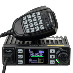 Retevis RA25 Emisoras de Radioaficionado, Monitor Dual Banda Dual, 5W/20W, 500 Canales, Radio FM, 5 Tonos/2 Tonos/DTMF, Interfaz de Cargador de Coche Profesional Mini Emisora Coche