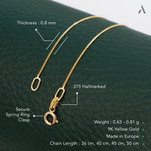 Carregar imagem no visualizador da galeria, Amberta Allure Cadena para Mujer en Oro Amarillo de 9 Quilates: Cadena Barbada 0.8 mm - 36 cm
