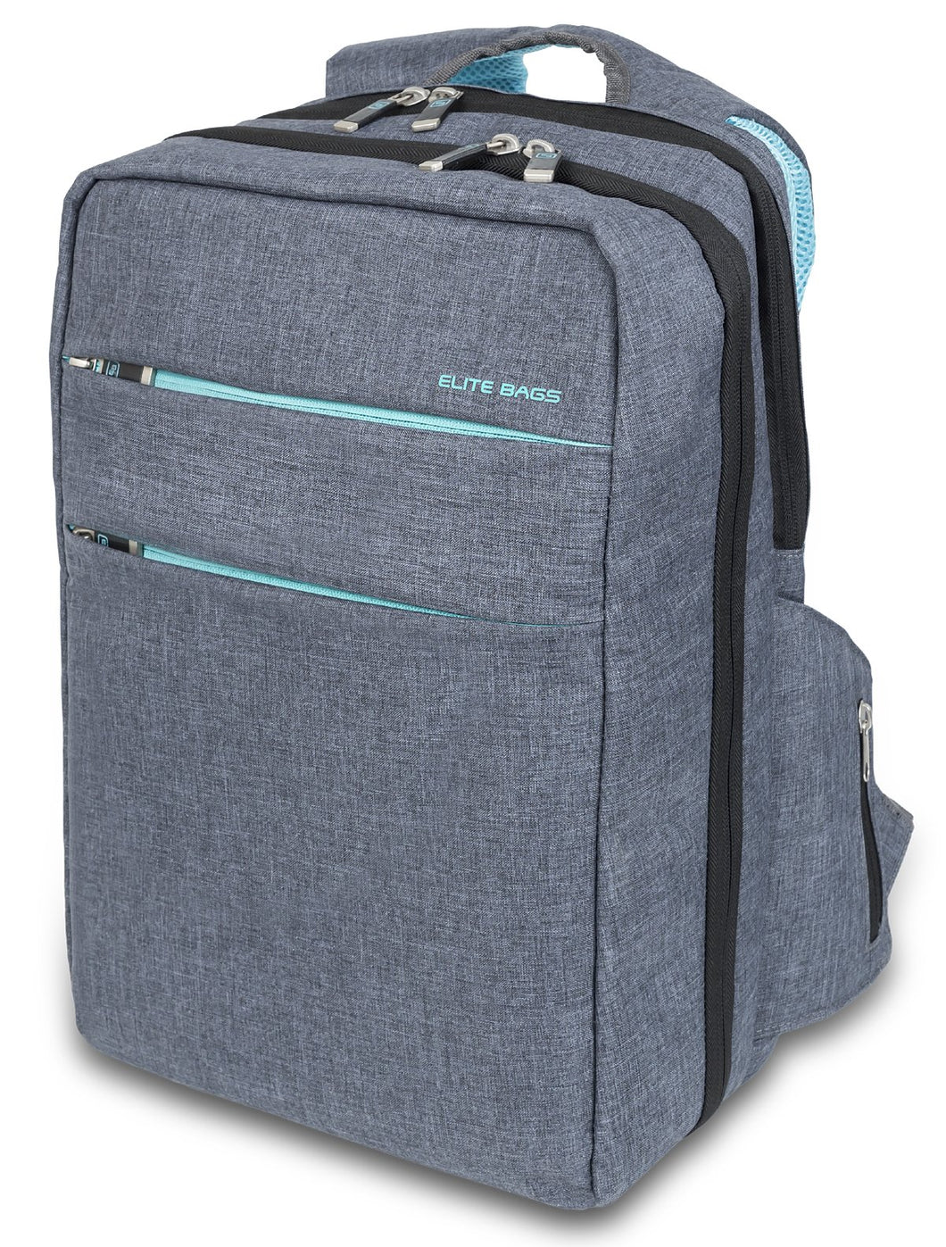 ELITE BAGS, Mochila de asistencia domiciliaria para emergencias sanitarias, City´s, 40 x 28 x 14 cm, Repelente al agua, Base antideslizante, Mochila primeros auxilios, Biotono, Gris y azul
