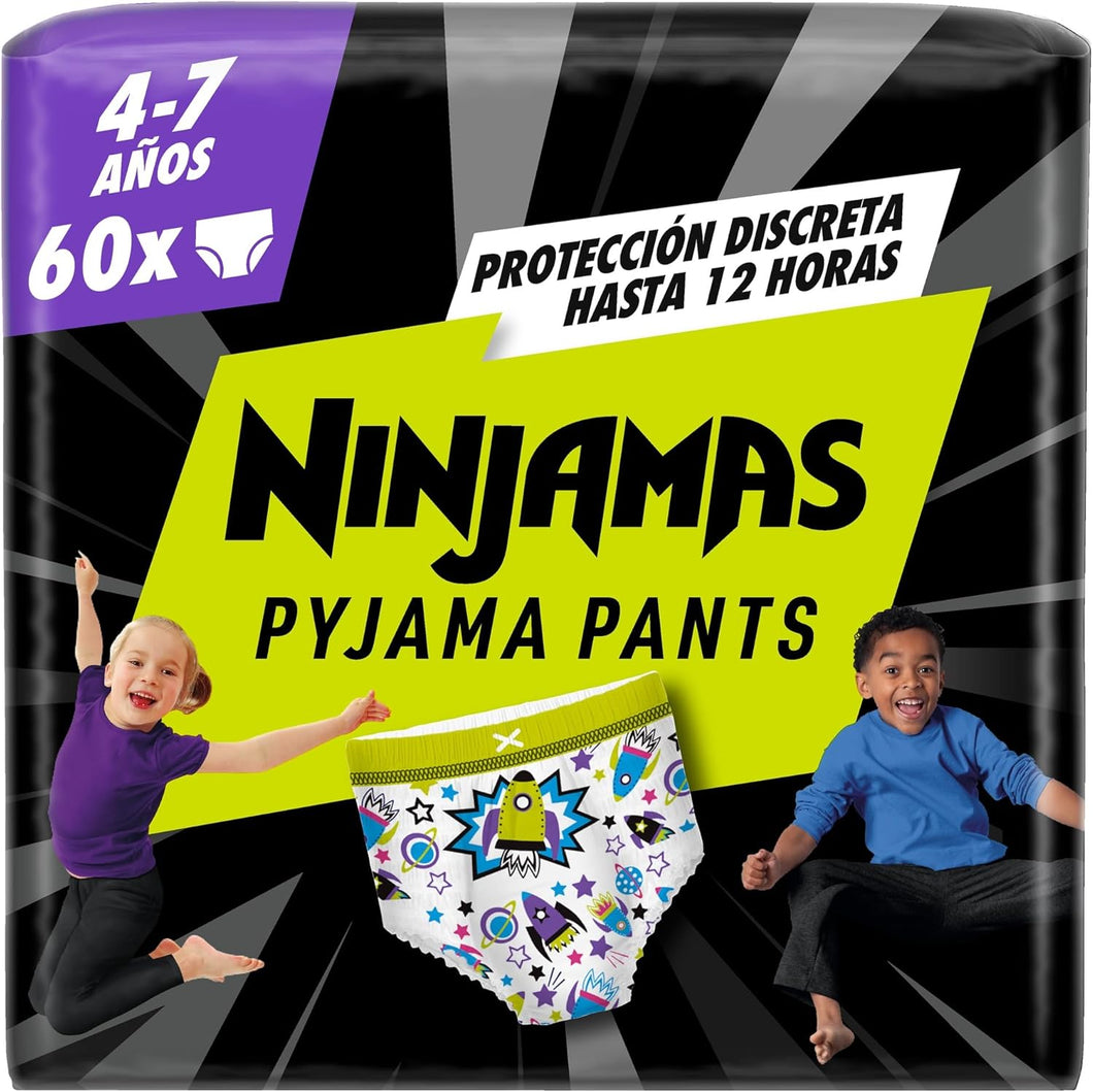 DODOT Ninjamas Fralda de pijama com navios espaciais, 60 fraldas de pijama, 4-7 anos, 17 kg-30 kg, proteção contra fugas a noite toda