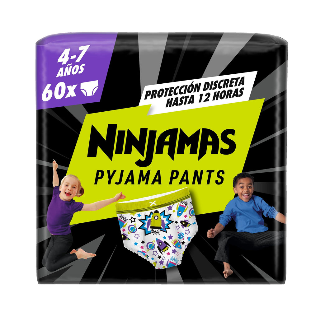 DODOT Ninjamas Pañal Branguita para Pijama con Naves Espaciales, 60 Pañales de Pijama, 4-7 Años, 17kg-30kg, Protección contra fugas toda la noche