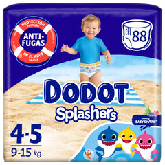 DODOT Splashers Baby Shark Talla 4, 88 Pañales Bebé Bañadores Desechables, 9kg - 15kg, Protección Anti-fugas En El Agua