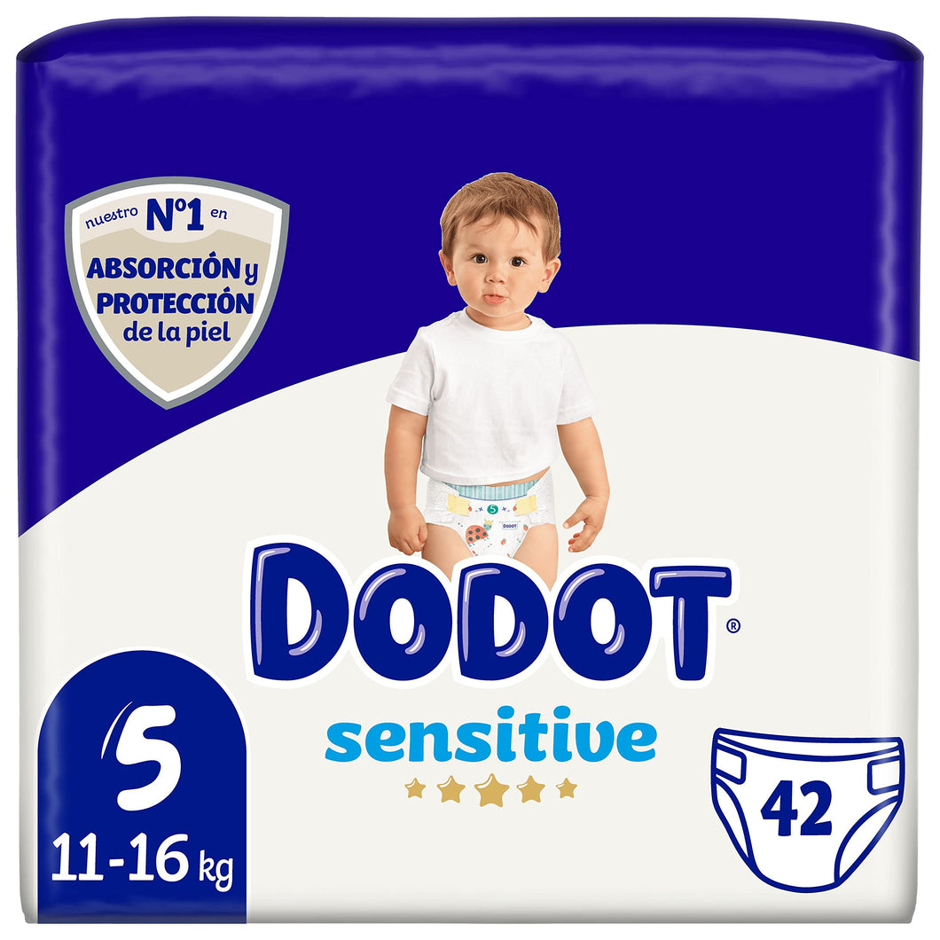 DODOT Sensitive - Pañales, 11 A 16 Kg, Blanco, Talla 5, Vanilla, 42 Unidad