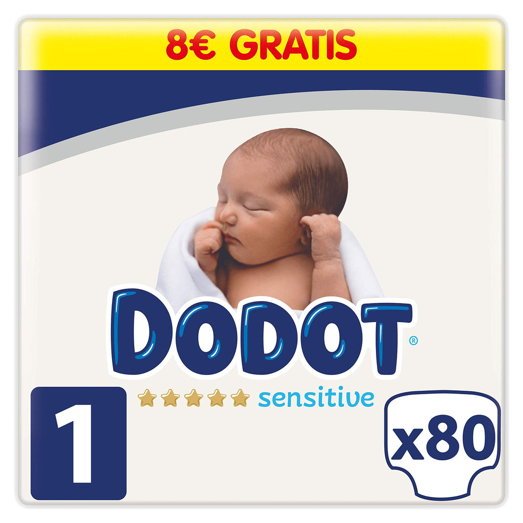 Dodot Sensitive Pañales, Talla 1, Pañales, 2-5 kg, Blanco, Talla Única, Vanilla, 80 Unidad