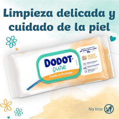 Dodot Toalhetes Pure cuidado e proteção para bebé, 792 toalhetes (18 pacotes de 44 unidades), ajudam a restaurar o pH natural da pele, 99 água, sem plástico