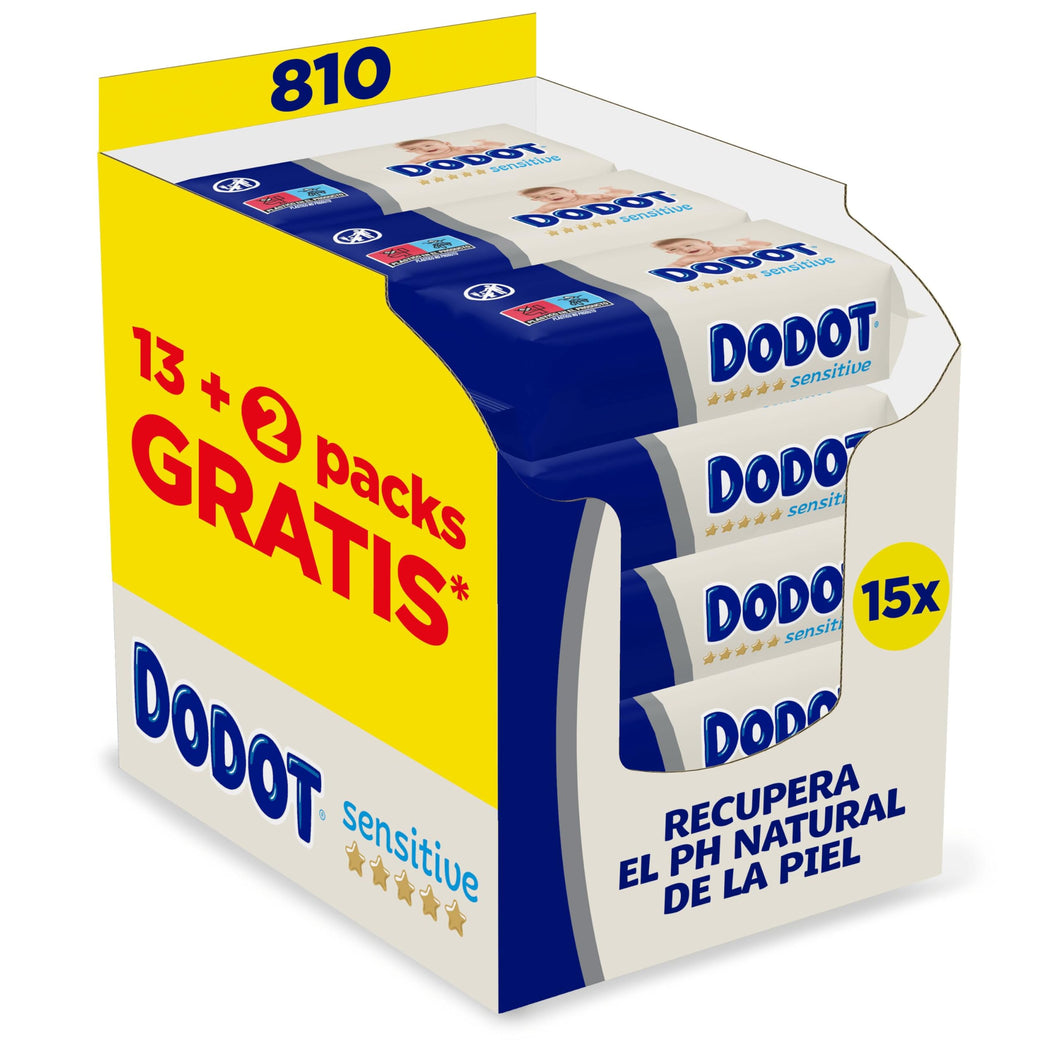 Dodot Toallitas Sensitive para Bebé, 15 Paquetes De 54 Unidades = 810 Toallitas, Óptima Protección para la Piel