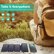 Carregar imagem no visualizador da galeria, iPosible Batería Externa 26800mAh Power Bank con 4 Paneles Solares Impermeables Plegables, 2 Salidas y 3 Entradas Cargador Solar Batería Solar Portátil para iPhone Samsung Huawei Xiaomi etc.
