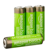 Carregar imagem no visualizador da galeria, Amazon Basics - Paquete de 4 pilas recargables AA NiMH de alta capacidad, 2400 mAh, recargables hasta 400 veces, precargadas
