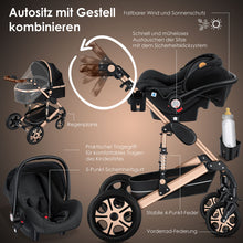 Carregar imagem no visualizador da galeria, KESSER® Loops 3 in 1 Stroller combo juego completo de sillas de paseo incl. Asiento deportivo para bañera y silla de paseo, neumáticos de caucho macizo, bolso cambiador

