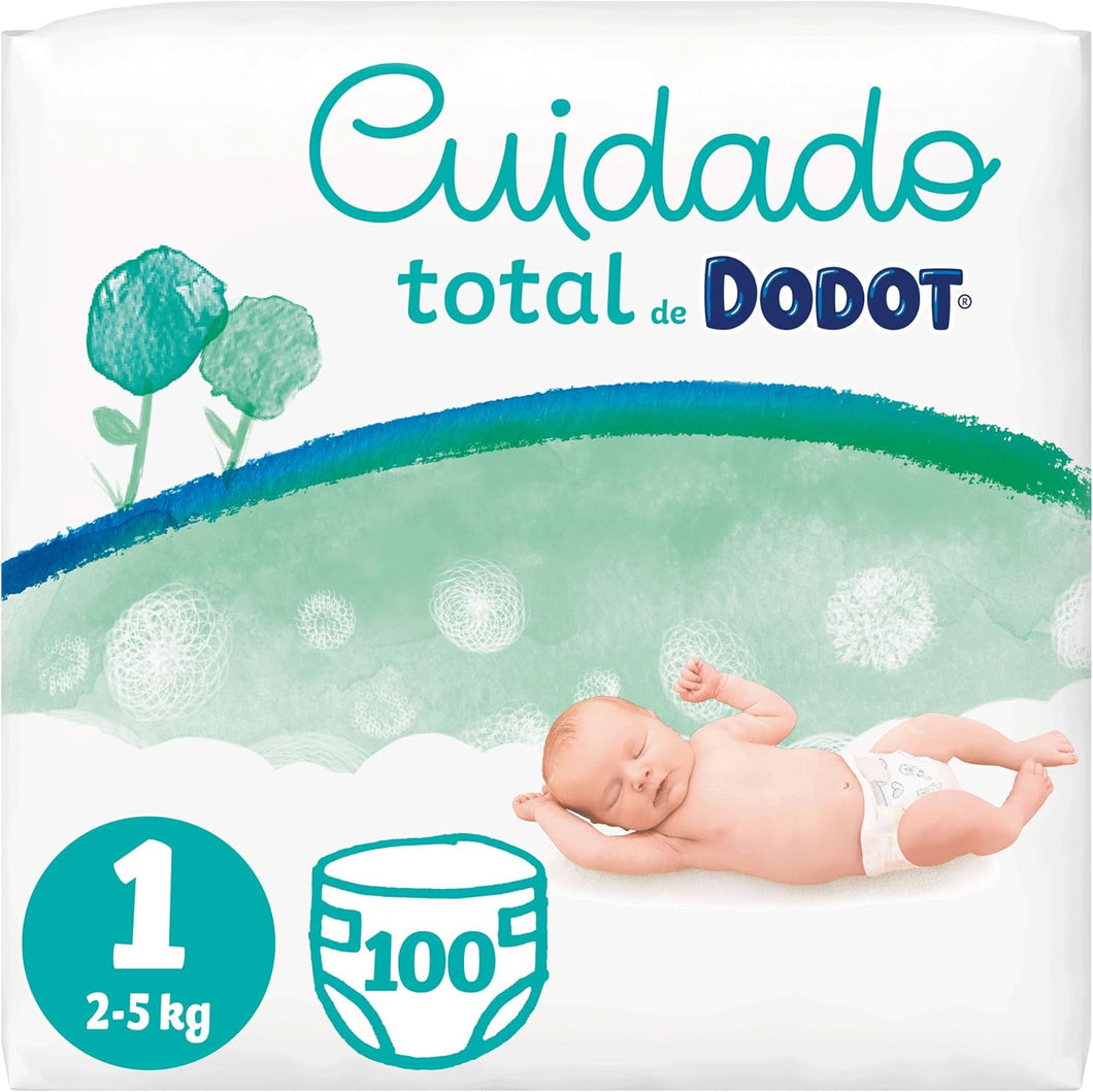 Dodot Fraldas bebé cuidado total tamanho 1 (2-5 kg), 100 fraldas, proteção suave da pele de Dodot com ingredientes de origem vegetal