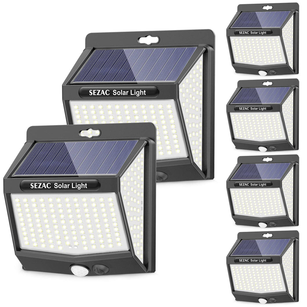 SEZAC Luz Solar Exterior [6 Paquete/3 Modes] 270° Súper Brillante Focos Led Exterior Solares con Sensor de Movimiento, IP65 Luces Solares Led exterior Jardin para Garajes, Caminos, Puertas Delanteras