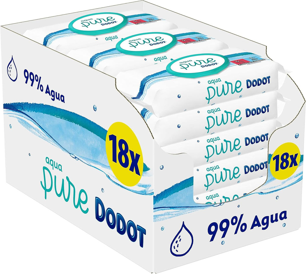Dodot Aqua Pure Toalhitas bebé com 99 % água, 18 embalagens, 864 toalhitas