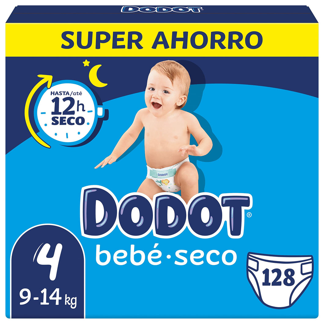 Dodot Bebé-Seco Pañales con Canales de Aire, Talla 4, 2 Unidades x 64 Pañales, Total: 128 Pañales