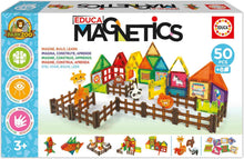 Carregar imagem no visualizador da galeria, Educa - Magnetics Parck Zoo | Jogo educativo de construção 3D magnético com 50 peças para crianças. Inclui 4 animais e 8 cartões. Constrói figuras geométricas. A partir de 3 anos (20270)
