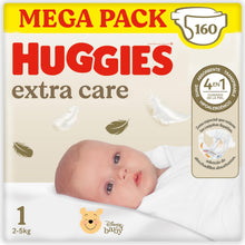 Carregar imagem no visualizador da galeria, Huggies Extra Care Pañales para Recién Nacido con diseños Disney Talla 1 (2-5 kg)160 pañales, con almohadillas suaves y 2 zonas absorbentes
