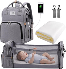Genérico Mochila de Maternidad con Cuna Portátil Integrada, Bolsa Pañalera Multifuncional Impermeable para Viaje, Gran Capacidad, Organizador Bebé con USB y Cambiador para Mamá y Papá