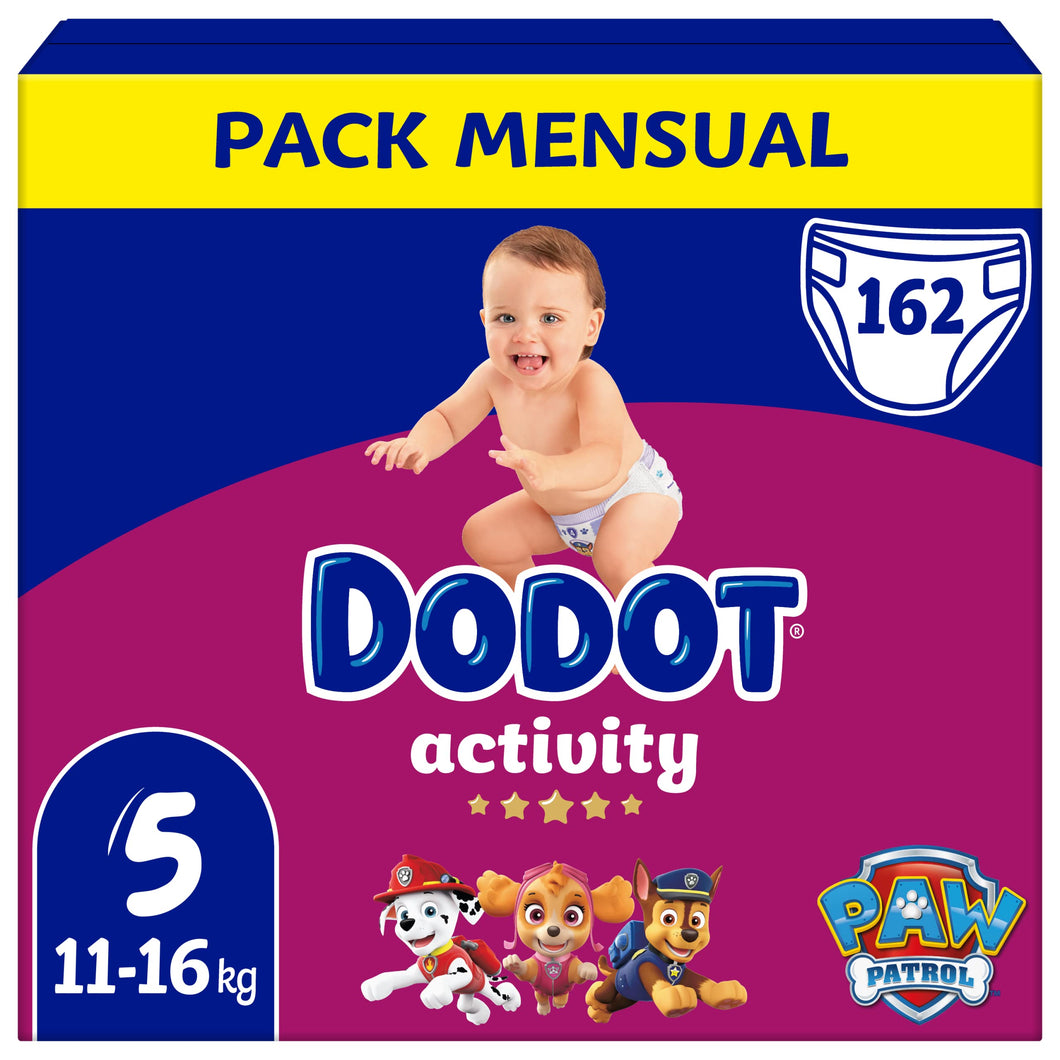 Dodot Bebé Activity Pañales, Talla 5, 11-16 kg, 162 Pañales con Ajuste Resistente