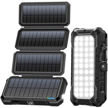 Carregar imagem no visualizador da galeria, BLAVOR Solar Powerbank 20.000mAh Portátil Solar Cargador con 4 Paneles solares, batería Externa Impermeable al Aire Libre con 4 Puertos USB 18 W Cargador rápido QC 3.0 USB C Power Bank para teléfono

