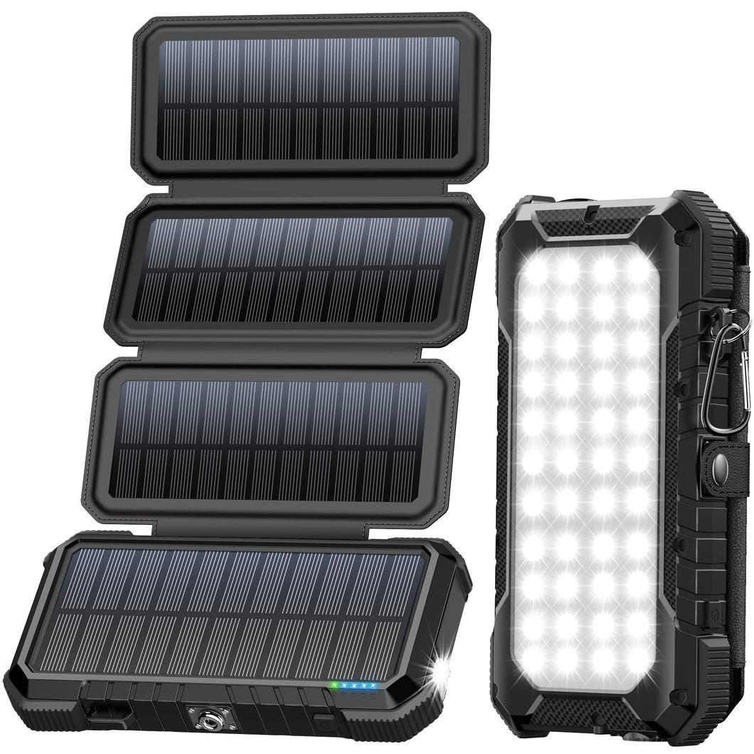 BLAVOR Solar Powerbank 20.000mAh Portátil Solar Cargador con 4 Paneles solares, batería Externa Impermeable al Aire Libre con 4 Puertos USB 18 W Cargador rápido QC 3.0 USB C Power Bank para teléfono