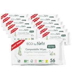 Eco by Naty Toallitas para bebés Aloe Vera - Toallitas húmedas 100% compostables y de origen vegetal, buenas para bebés y recién nacidos de piel sensible (672 unidades - 12 paquetes de 56)