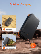 Carregar imagem no visualizador da galeria, Solar Power Bank 27000mAh,Cargador Portátil con 4 Cargadores Plegables de Panel Solar Externo,4 Cables Integrados, con 2 Linternas LED, para iPhone,Tablets(Color Naranja)
