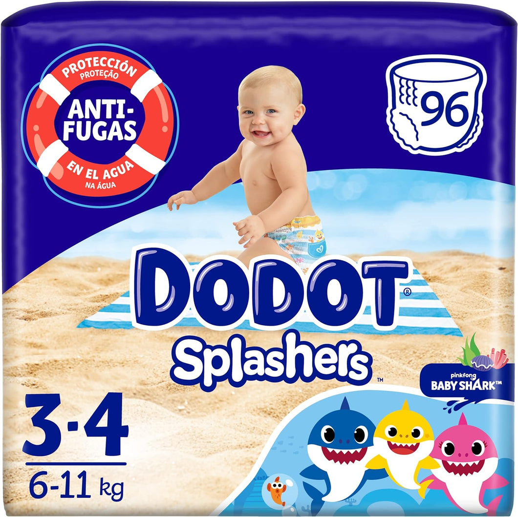 Dodot Fraldas de banho para bebé Splashers, tamanho 3-4 (6-11 kg), 96 fraldas descartáveis com proteção contra fugas na água
