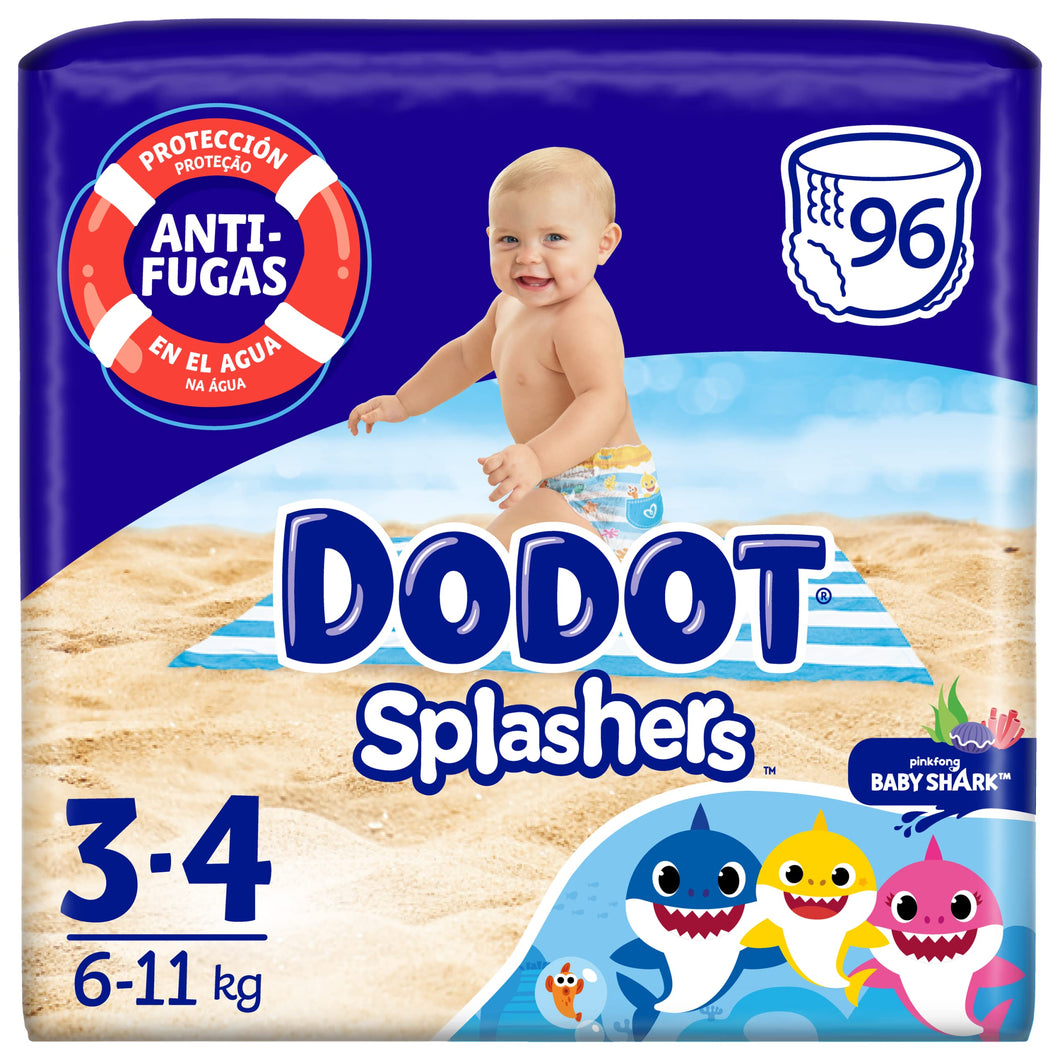 Dodot Pañales Bebé Bañador Splashers, Talla 3-4 (6-11 kg), 96 Pañales Desechables con Protección Anti-Fugas en el Agua