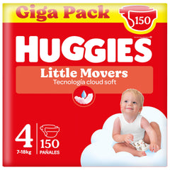 Huggies Little Movers Pañales para Bebé con Diseños Disney Talla 4 (7-18 kg), Comodidad para la Piel 24/7, 3 Packs de 50, Total 150 Pañales