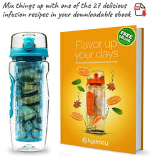 Carregar imagem no visualizador da galeria, Hydracy Botella de Agua con Filtro infusor para Fruta 1Litro, Funda antitranspirante y Marcador de Hora - plástico Durable 100% sin BPA ìPerfecta para Hacer Deporte y cuidar tu Salud!
