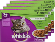 Carregar imagem no visualizador da galeria, WHISKAS 7+ Pack 48 X 100g Comida para Gatos, Sabores: Frango, Salmão, Carne e Atum - Alimento Completo e Balanceado com Ingredientes Naturais
