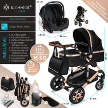 Carregar imagem no visualizador da galeria, KESSER® Loops 3 in 1 Stroller combo juego completo de sillas de paseo incl. Asiento deportivo para bañera y silla de paseo, neumáticos de caucho macizo, bolso cambiador
