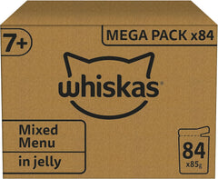 Whiskas Sênior 7+ comida húmida para gatos, seleção mista em gelatina, 84 sacos de porções, 84 x 85 g (1 pacote grande), comida húmida para gatos, gatos a partir de 7 anos