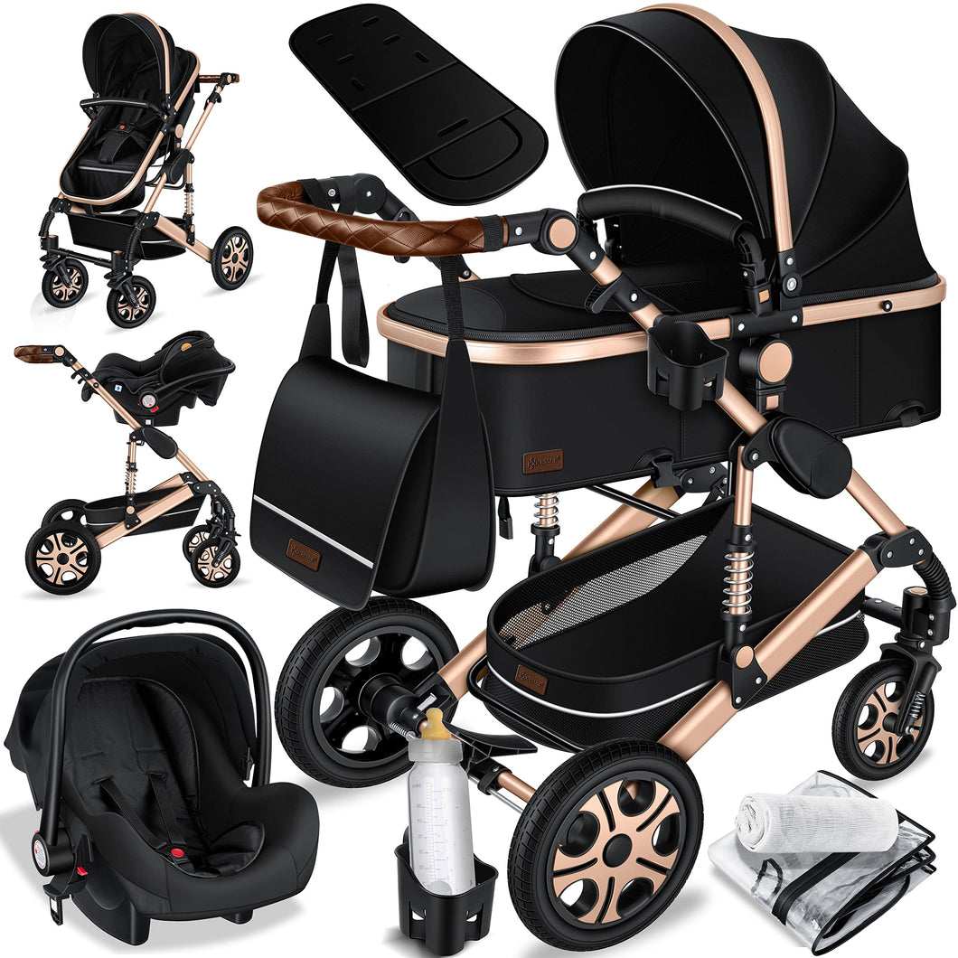 KESSER® Loops 3 in 1 Stroller combo juego completo de sillas de paseo incl. Asiento deportivo para bañera y silla de paseo, neumáticos de caucho macizo, bolso cambiador