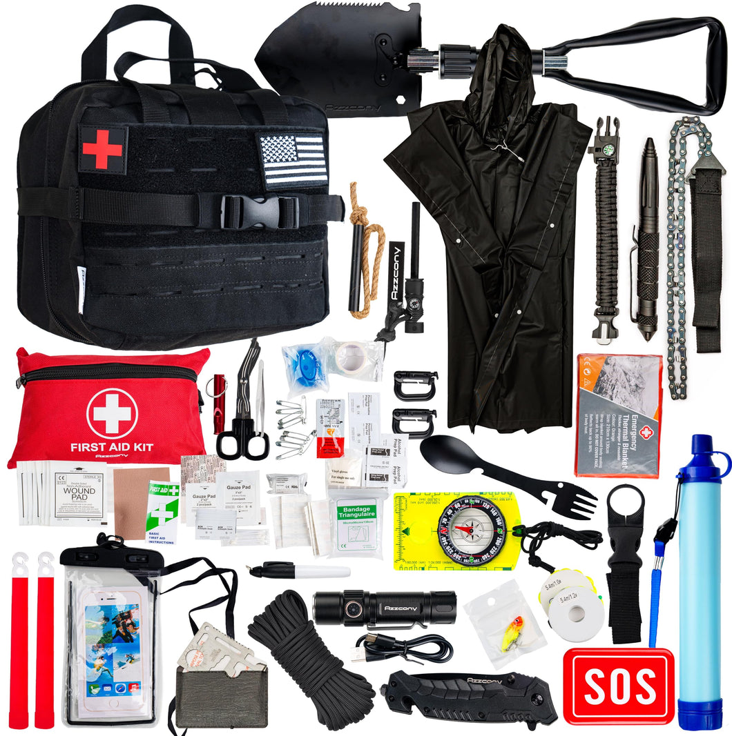 Kit de supervivencia de emergencia 280 y primeros auxilios, equipo y suministros de supervivencia para casa, bolsa EDC Go Bug Out para camping, al aire libre, senderismo, coche, bicicleta, bolsa