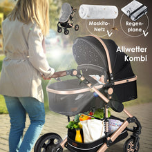 Carregar imagem no visualizador da galeria, KESSER® Loops 3 in 1 Stroller combo juego completo de sillas de paseo incl. Asiento deportivo para bañera y silla de paseo, neumáticos de caucho macizo, bolso cambiador

