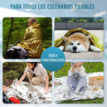 Carregar imagem no visualizador da galeria, Vidaprime Manta Térmica Supervivencia Reutilizable X5 UNIDADES Manta Emergencia térmica Mantas Térmicas de supervivencia GRANDE 210x160cm Mantas de Supervivencia PROTECCIÓN Frío y Calor Lluvia Viento.
