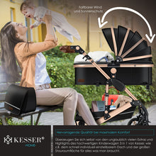Carregar imagem no visualizador da galeria, KESSER® Loops 3 in 1 Stroller combo juego completo de sillas de paseo incl. Asiento deportivo para bañera y silla de paseo, neumáticos de caucho macizo, bolso cambiador
