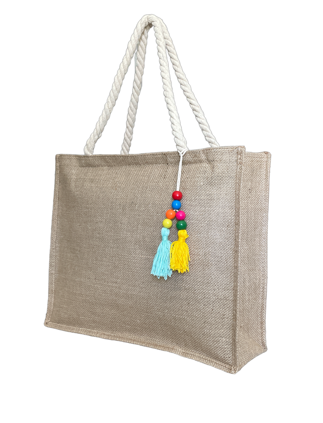 Bolsa de Praia em Juta com Pingente - Ecológica, Resistente e Reutilizável | Ideal para Dias de Sol na Praia | 42cmx33cmx10cm