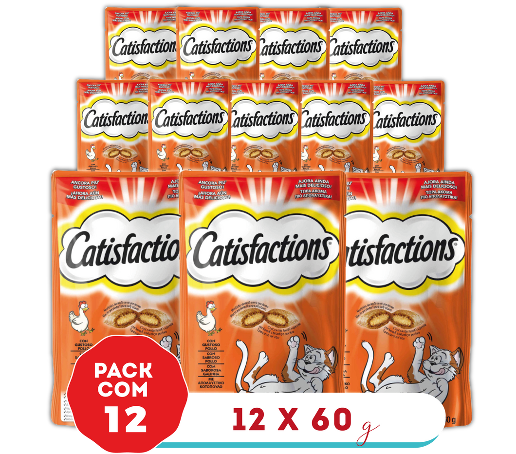 Catisfactions Sabor Frango - Pack 12 X 60g - Mimos Crocantes para Gatos 720g
