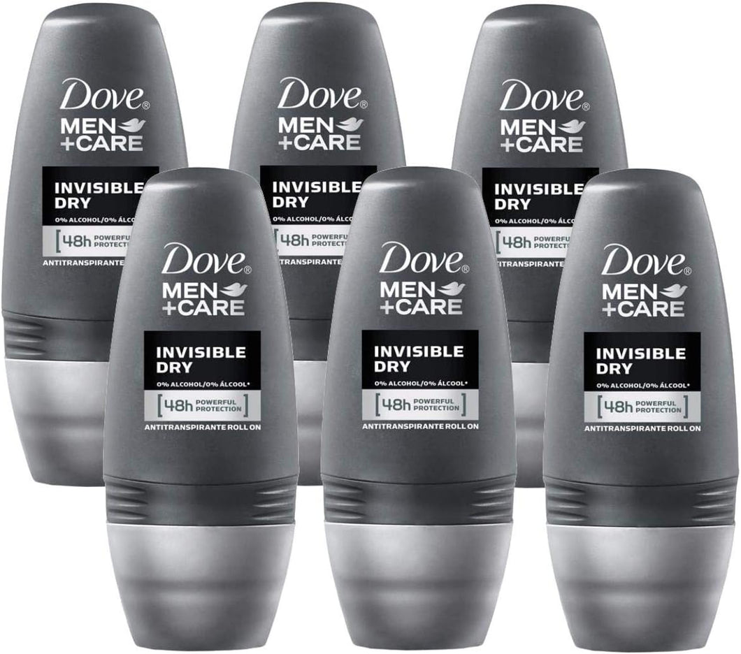 DOVE Pack 6X50ml Deo Persona Roll On Invisible Dry Men 300 ml: Proteção 48 Horas contra Manchas Brancas e Suor