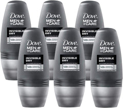 DOVE Pack 6X50ml Desodorante Roll-On Invisible Dry Men 300 ml: 48 horas de protección contra las manchas blancas y el sudor