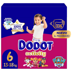 Dodot Fraldas bebé Activity, tamanho 6 (13-18 kg), 116 fraldas, até 12 h de proteção contra fugas e ajuste, pack mensal