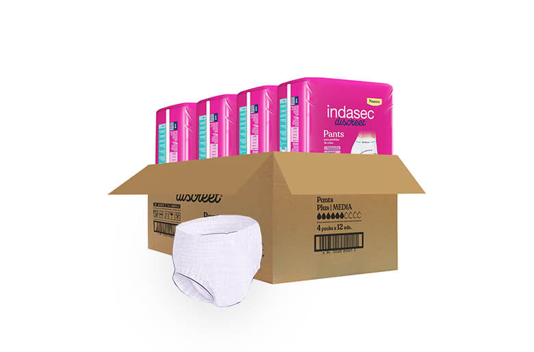 Indasec Pack 4 x 12 uds. Fraldas Discreet Pant Plus Tamanho M - Proteção para Incontinencia Moderada - 48 unidades