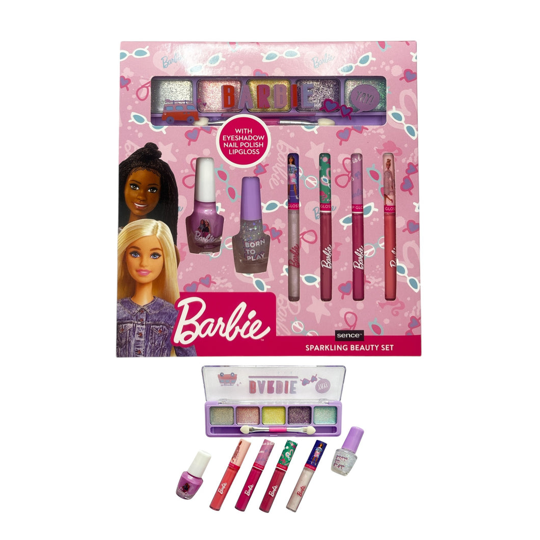 Kit de beleza Sence Barbie para meninas com 7 peças, conjunto de maquiagem infantil com brilho labial, sombra, esmalte e muito mais, presente para meninas acima de 6 anos