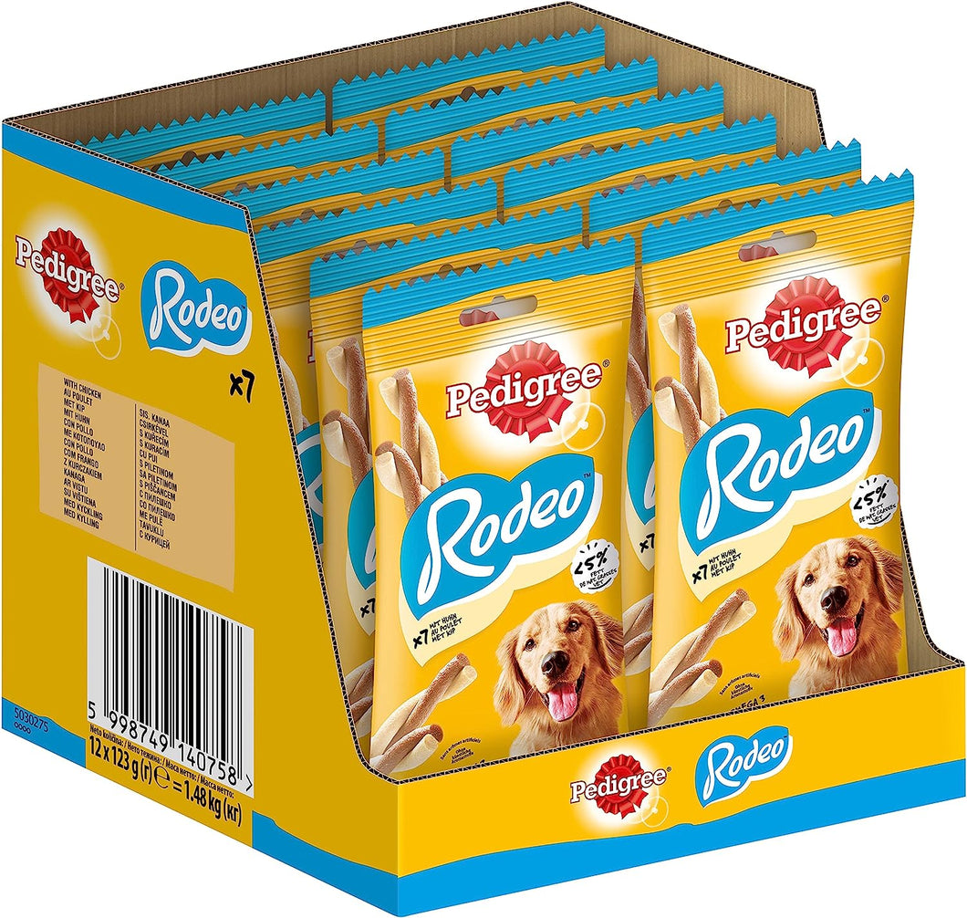 Pedigree - Pack 12 X 123g - Rodeo X7 Sabor Frango - Petiscos Mastigáveis para Cães Adultos 1.476g